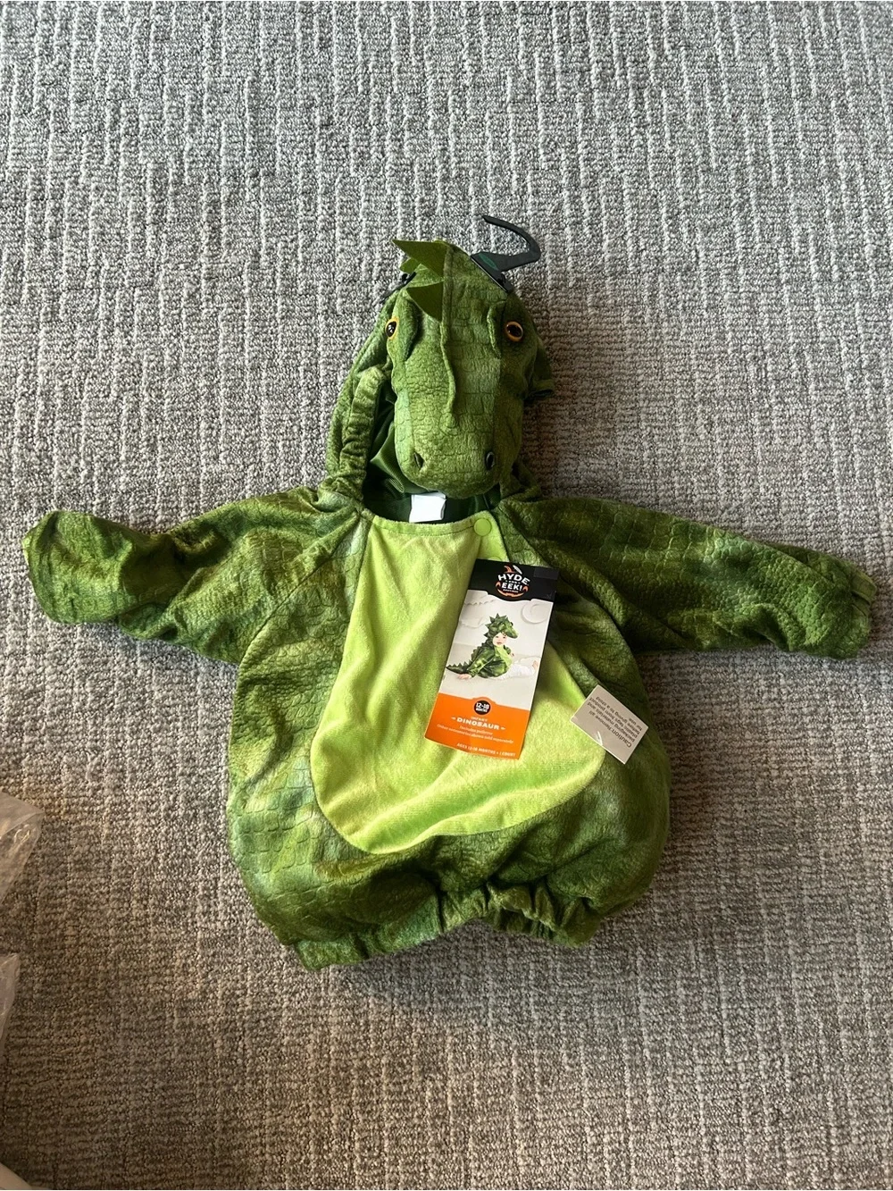 Hyde & Eek Green Baby Dinosaur Costume - Plush Hooded One-Piece 12-18